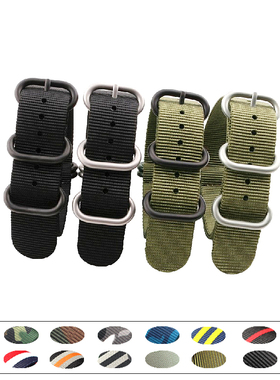 加厚18 20 22 24MM黑/绿NATO北约适配水鬼精工DW男帆布尼龙手表带