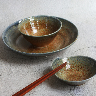 日本进口砂地蓝陶瓷碗家用釉下彩米饭碗日式汤碗面碗大号汤面碗