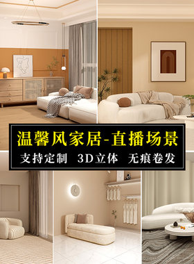 新款暖系室内轻奢风直播间背景墙布场景布置3d立体高级感定制挂布男女主播服装带货仿真壁纸高端温馨简约背景