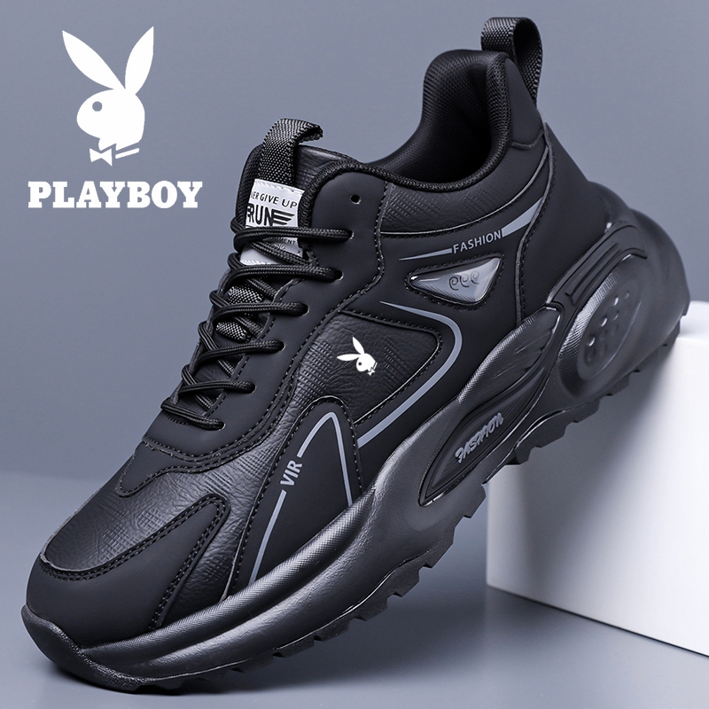 花花公子男鞋冬季休闲鞋皮面男士运动鞋防滑防水跑步鞋加绒棉鞋子