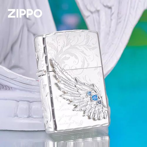 zippo打火机热恋之翼 精雕繁花咬边翅膀贴章送男友情人节520礼物