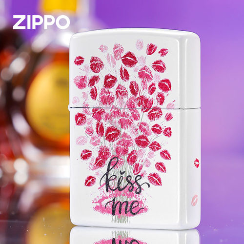 zippo打火机正版 kiss me 彩印煤油火机生日圣诞新年定制刻字礼物