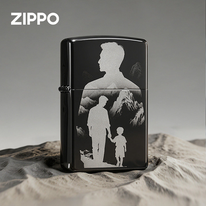 【父亲节礼物】zippo打火机正品 黑冰慈父如山 送爸爸实用高级感
