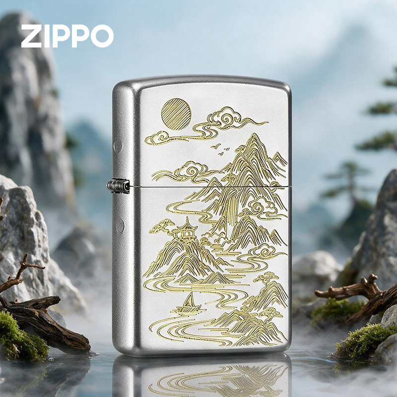 zippo正版打火机缎纱雕刻千嶂渡尽 防风煤油生日礼物送男生可定制图片