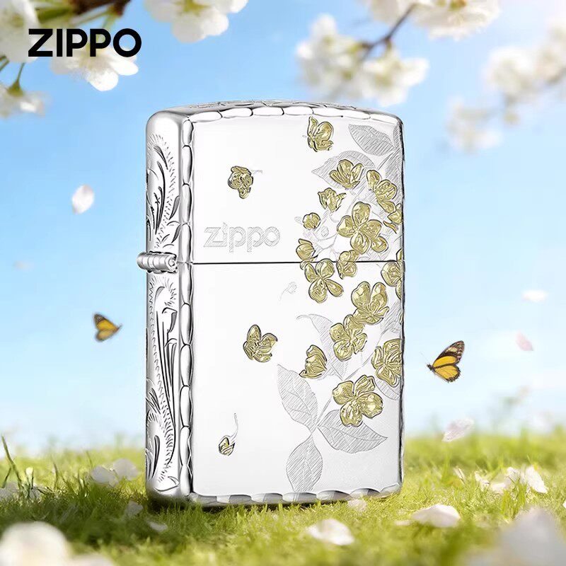 ZIPPO打火机高颜值春绘茉莉 精雕咬边正品防风煤油火机送生日礼男
