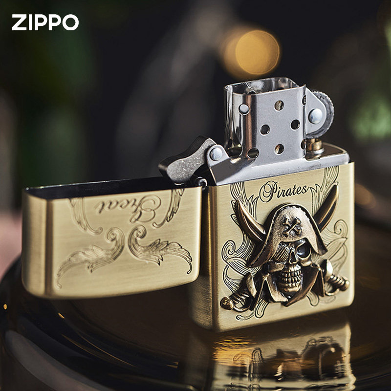美国原装正品zippo打火机金色海盗骷髅zppo正版火机送礼霸气限量
