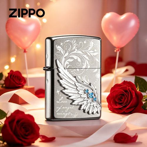 zippo打火机正品 热恋之翼镶钻贴章翅膀飞的更高煤油防风春节礼物