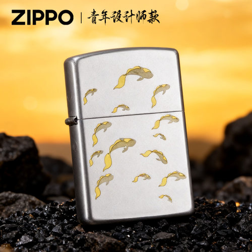 zippo打火机青年设计师款 鲤跃呈祥生日礼物送男实用雕刻防风煤油