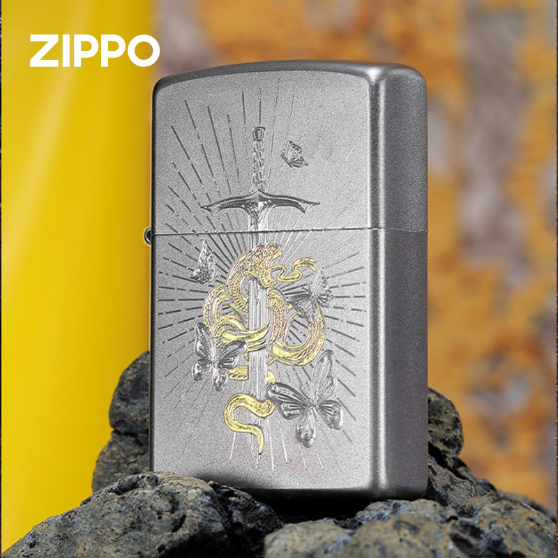 zippo打火机正品 蛇灵剑蝶深雕防风煤油情人节礼物生日礼盒送男友