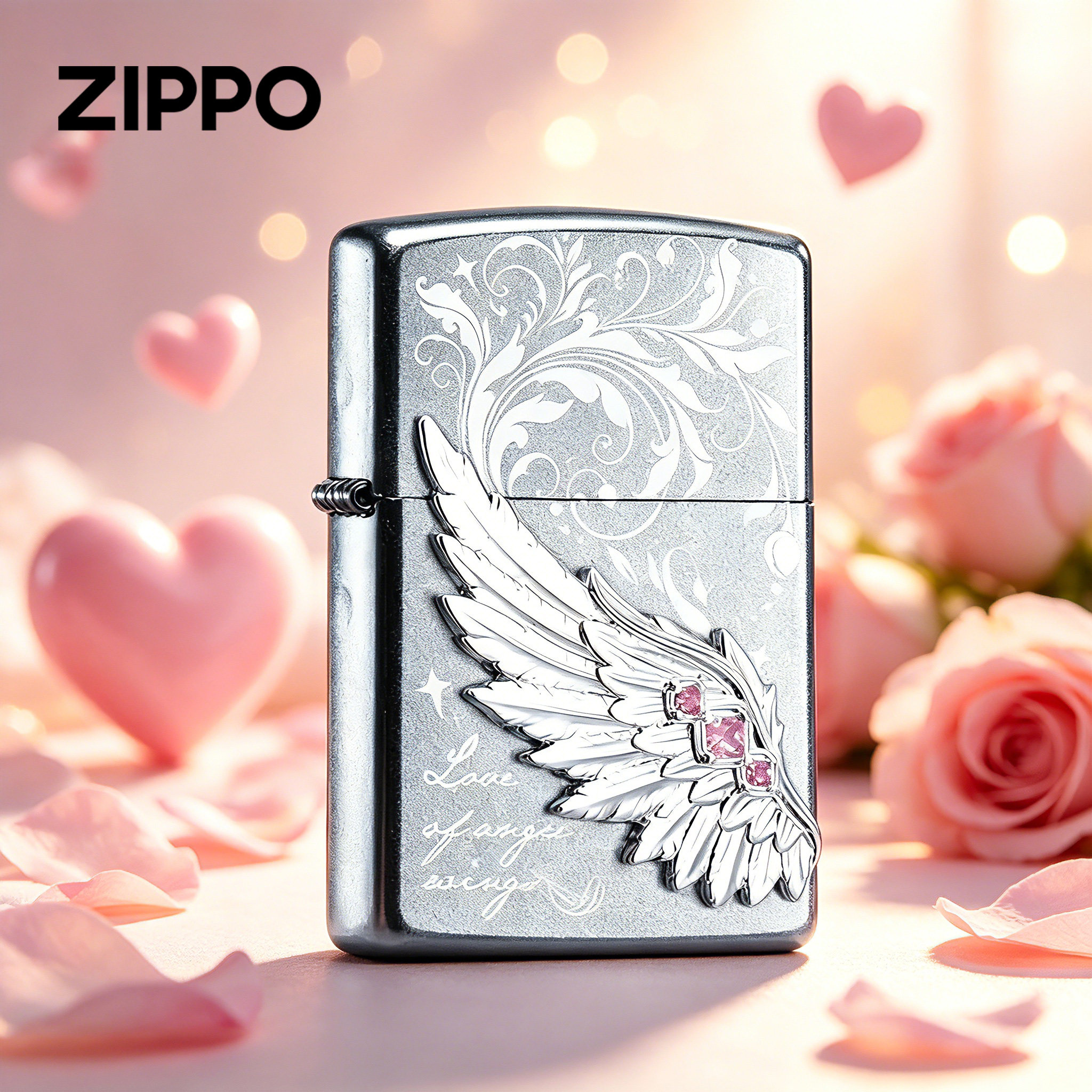 zippo打火机正品热恋之翼粉钻图片