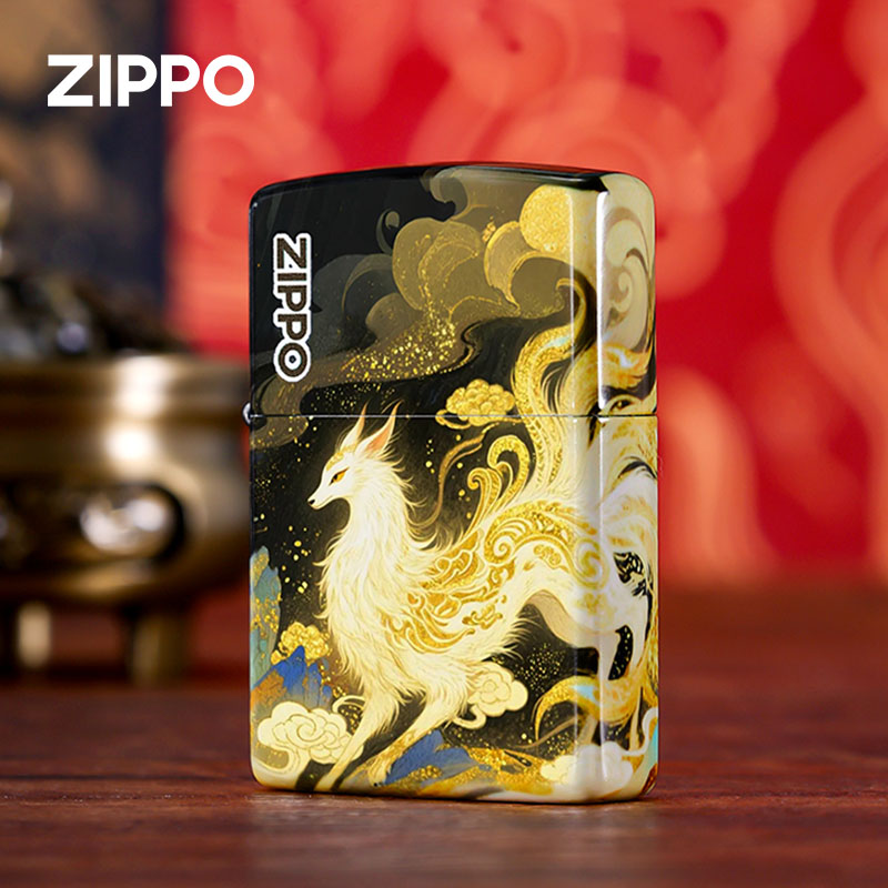 zippo打火机正版国潮九尾狐踏云鎏金防风煤油火机男生日告白礼物