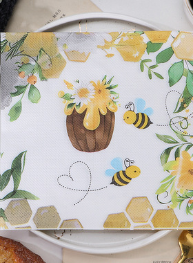 清新小蜜蜂彩印纸巾派对木浆纸巾印花餐巾蝶骨巴特手工创意餐巾纸