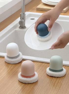 家用海绵擦圆手柄金刚砂清洁刷强力去污平底锅刷易清洗锅底除锈刷