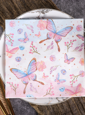 粉色蝴蝶款纸巾派对木浆纸巾印花餐巾纸蝶骨巴特手工创意餐巾纸