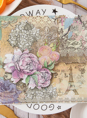 欧式油画铁塔纸巾派对木浆纸巾印花餐巾蝶骨巴特手工创意餐巾纸