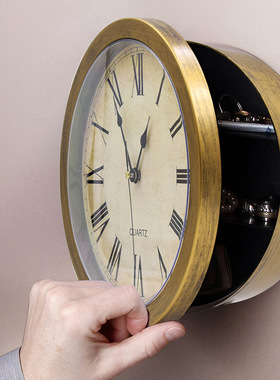 收纳盒时钟保险盒壁钟创意复古暗盒壁挂首饰零钱杂物客厅卧室表