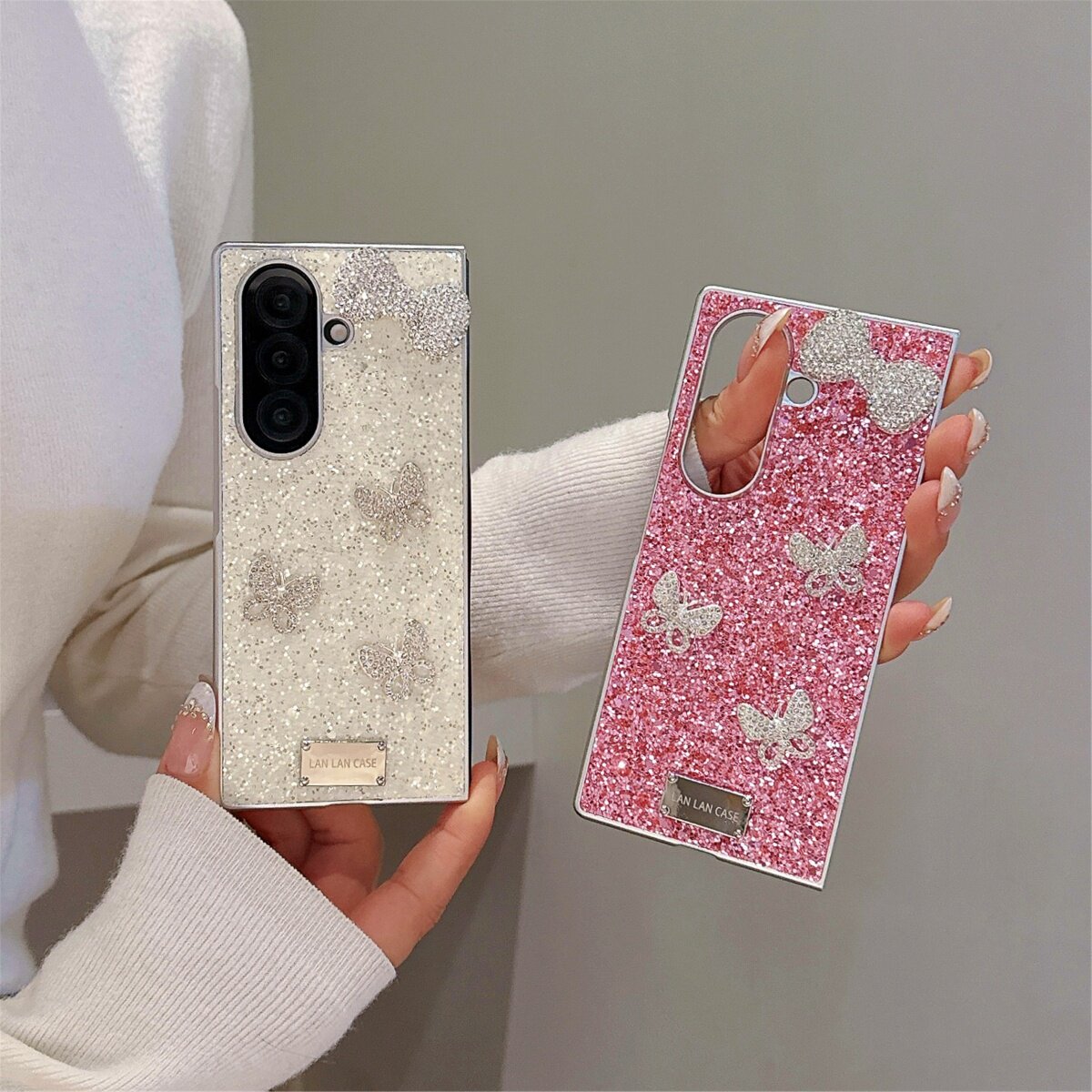 三星折叠屏闪粉蝴蝶结壳全包