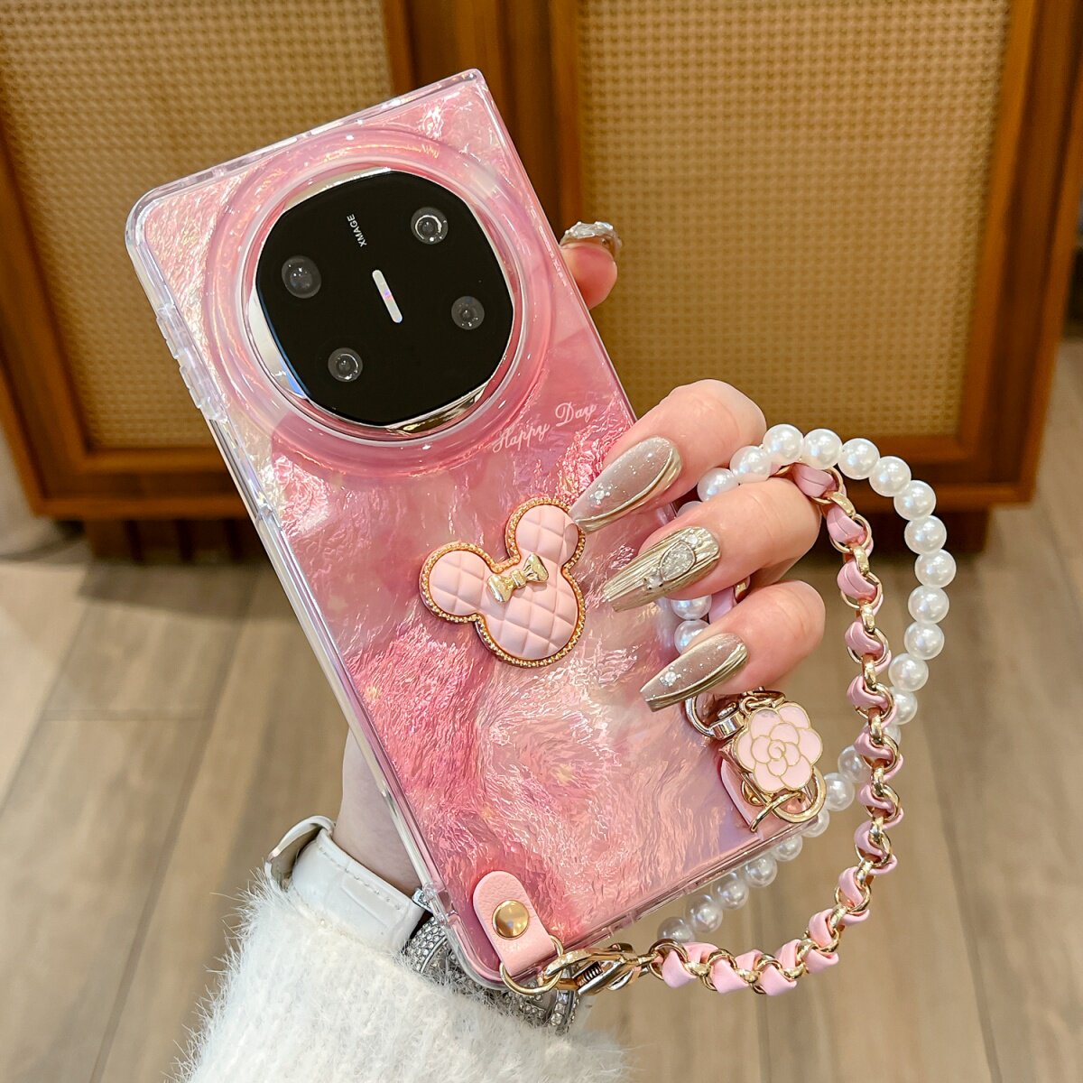 ins锡纸纹晕染立体米奇手链适用华为matex6折叠屏手机壳保护套matex5新款典藏版x3全包防摔Mate X5手提式女款