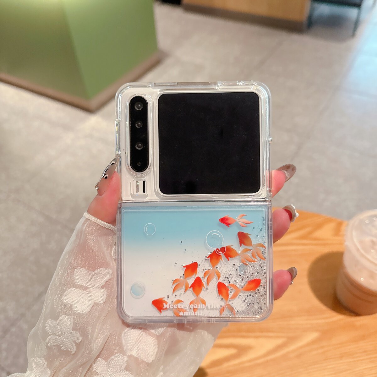 趣味创意闪粉亮片流沙壳泡泡金鱼适用华为PuraX折叠屏手机壳pu