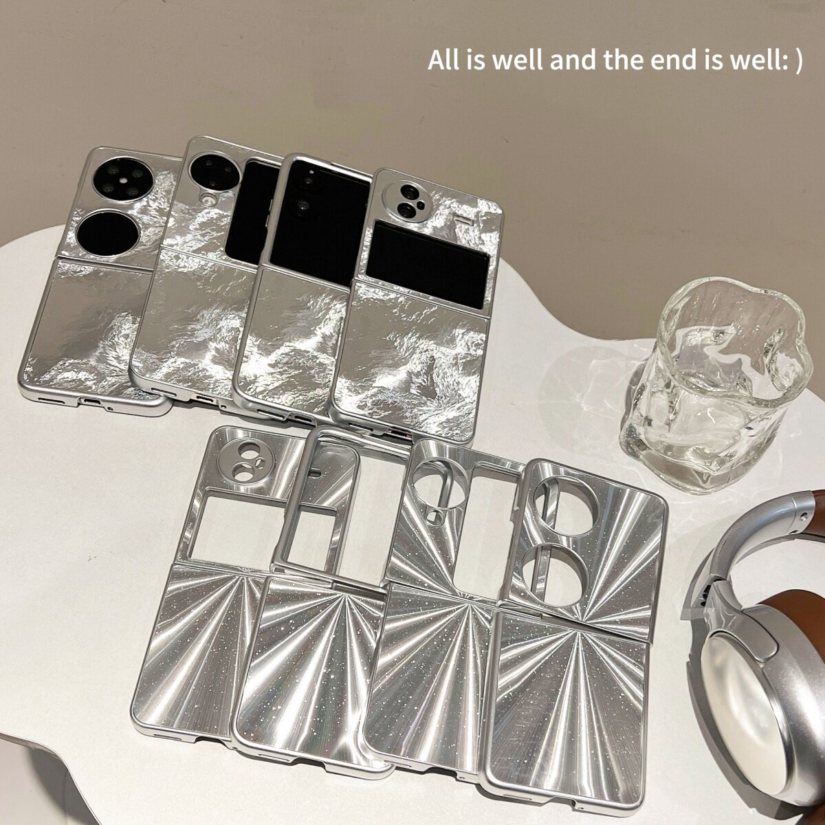 冷淡风小众银色镭射极光适用OPPOFindN3Flip手机壳保护套华为Pocket2/s折叠屏小米mixflip荣耀vflip女款vivo