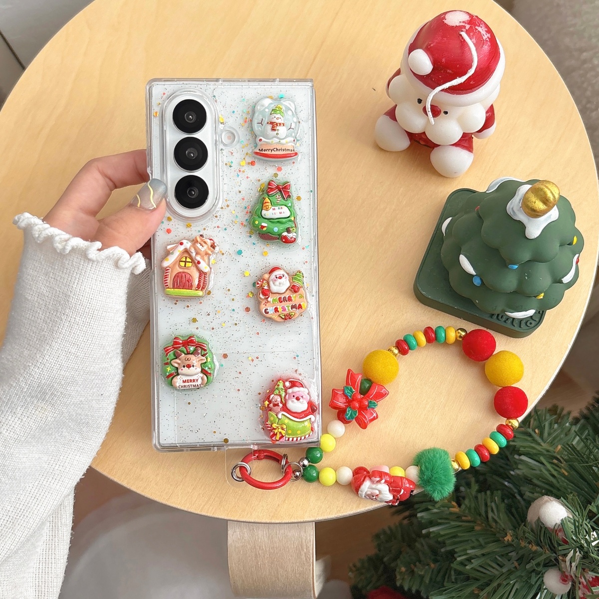 闪粉滴胶立体圣诞树老人手机壳