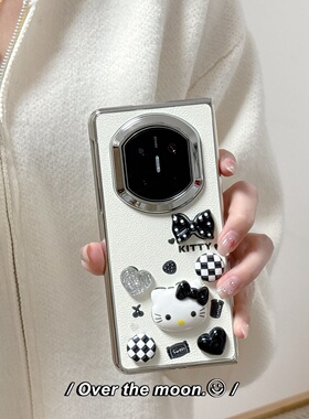 可爱卡通立体黑色蝴蝶结Hellokitty猫适用华为matex7手机壳折叠屏保护套MateX6皮质全包防摔x5典藏版x3少女款