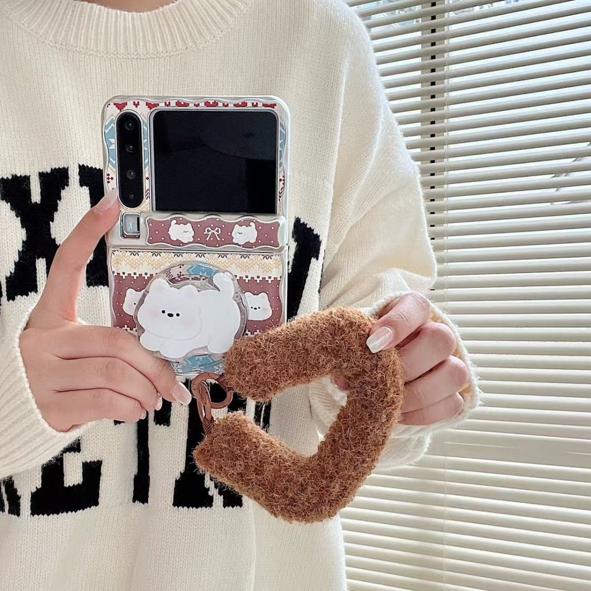 曲边波浪鼓包费尔岛小狗磁吸支架适用华为pura x典藏版手机壳折