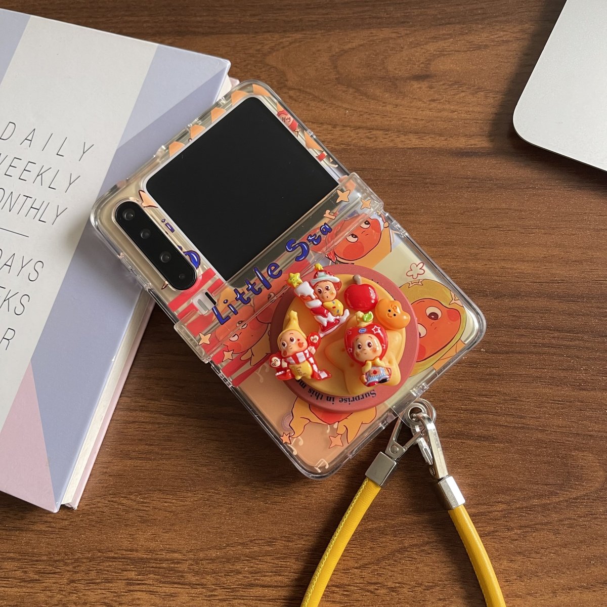 奶黄可爱立体星星人磁吸支架适用华为PuraX折叠手机壳pocket2手拎绳小米Flip全包三星Zflip65荣耀VFlip保护套