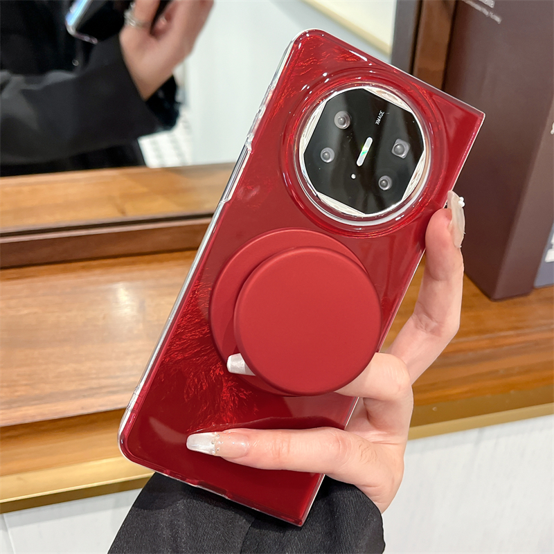 小众磁吸圆形支架适用于华为matex5手机壳羽纱纹折叠屏matex3新款保护套典藏版x5翻盖全包Mate X6新年红色ins