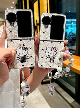 奢华甜妹黑色kitty猫适用OPPOFindN3Flip手机壳折叠屏oppo新款网红壳n2flip保护套荣耀MagicVFlip皮质电镀ins