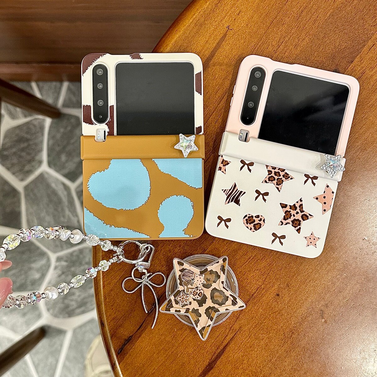 ins简约豹纹星星蓝爱心磁吸支架适用华为purax手机壳pocket2保护套小米mixFlip2折叠屏荣耀magicvflip2护中轴