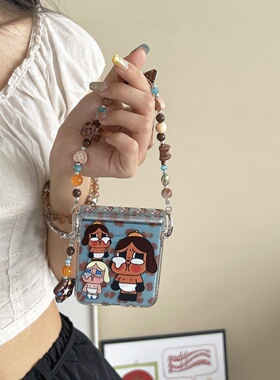 蓝色豹纹纸尿裤哭娃磁吸爱心支架适用三星GalaxyZFlip7/6/5/4手机壳折叠屏OPPOFindN3Flip保护套小米mixFlip2