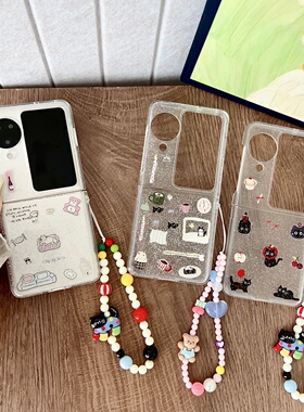 ins韩国创意黑色猫咪适用OPPOFindN3Flip手机壳全包新款n2flip折叠屏翻盖防摔保护套findn3flip可爱果冻滴胶