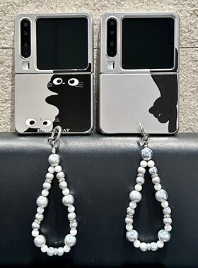 创意银色黑色猫咪适用华为PuraX手机壳novaFlips保护套Pocket2全包防摔小米MIXFlip2折叠荣耀vflip三星zflip7