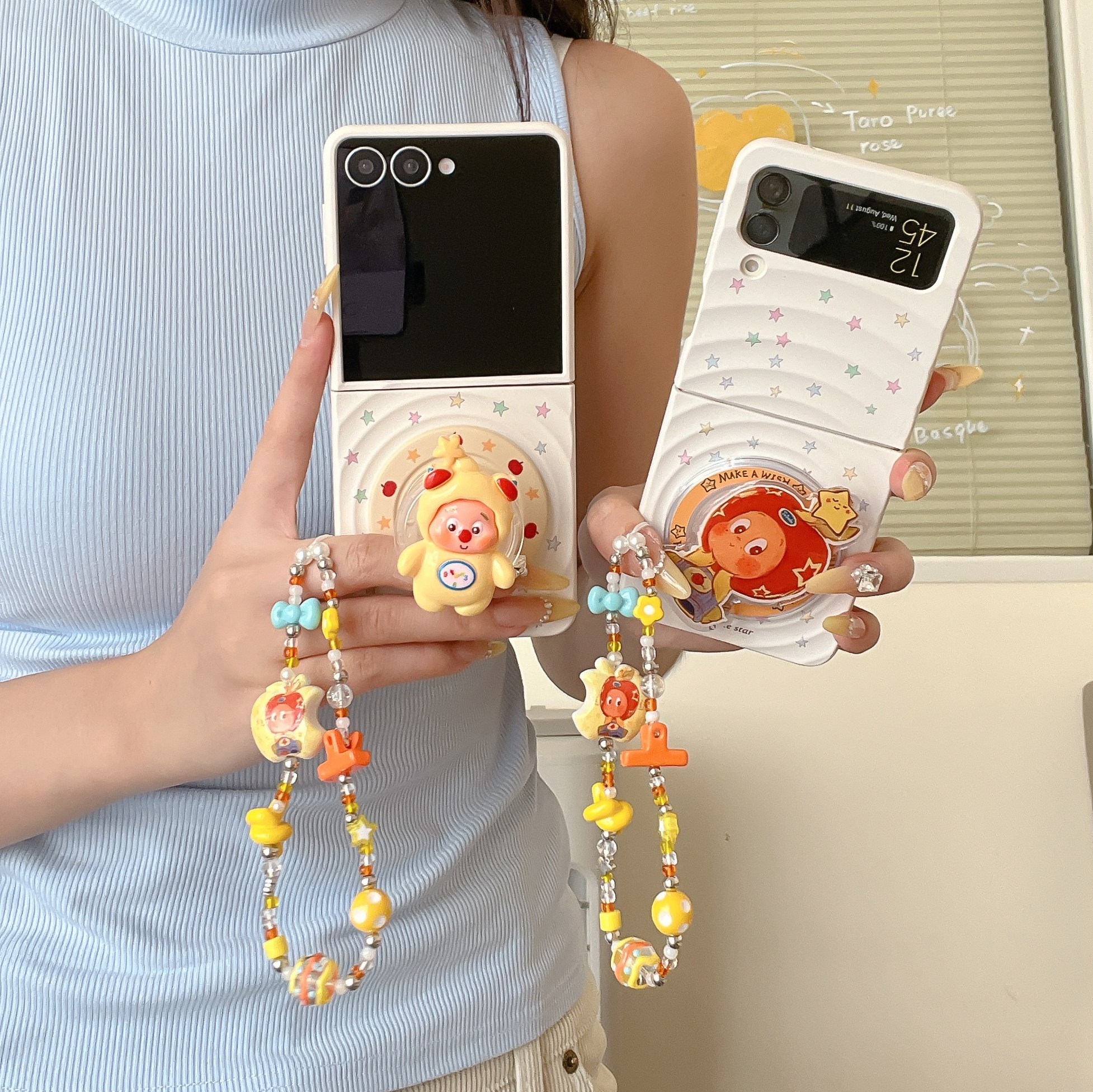 满屏星星波漾壳链条适用韩国三星GalaxyZFlip7/6手机壳磁吸支架星星人zflip7fe折叠屏w24flip翻盖保护套Flip5