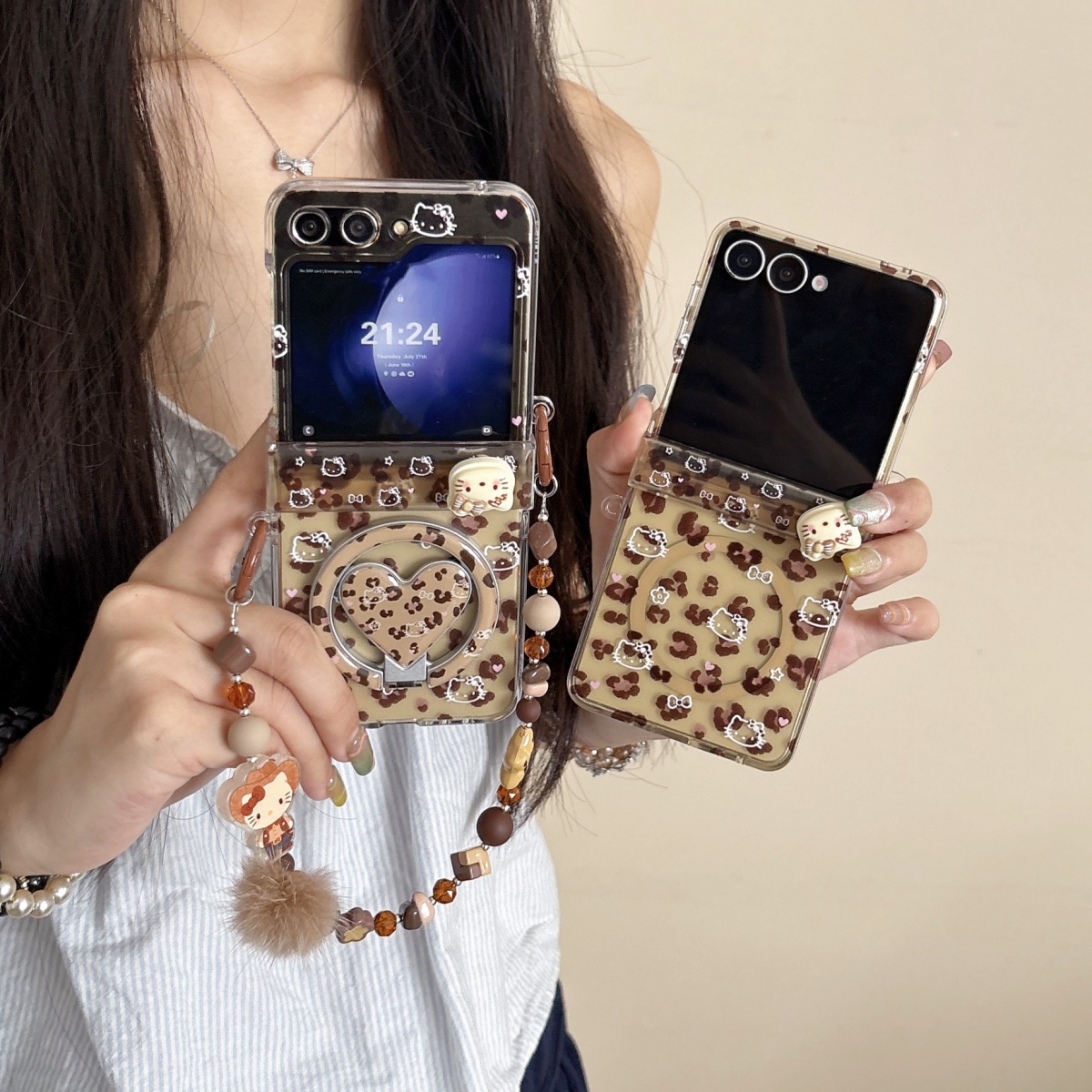 黄色底豹纹kitty磁吸手机壳