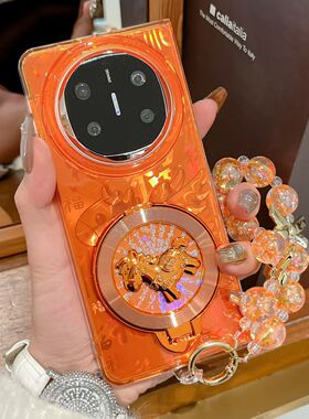 橙色国风新年百福图小飞马旋转盘支架适用华为MateX6手机壳保护套折叠屏matex5典藏版全包防摔X3创意MateX6潮