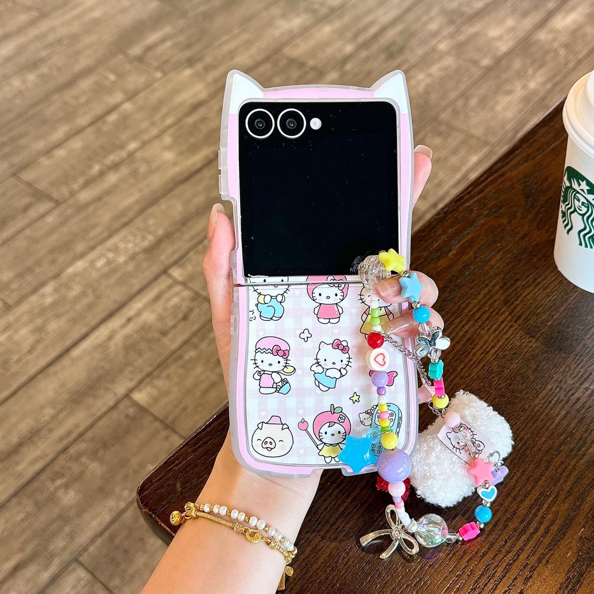 荣耀MagicVFlip猫耳朵格子手机壳