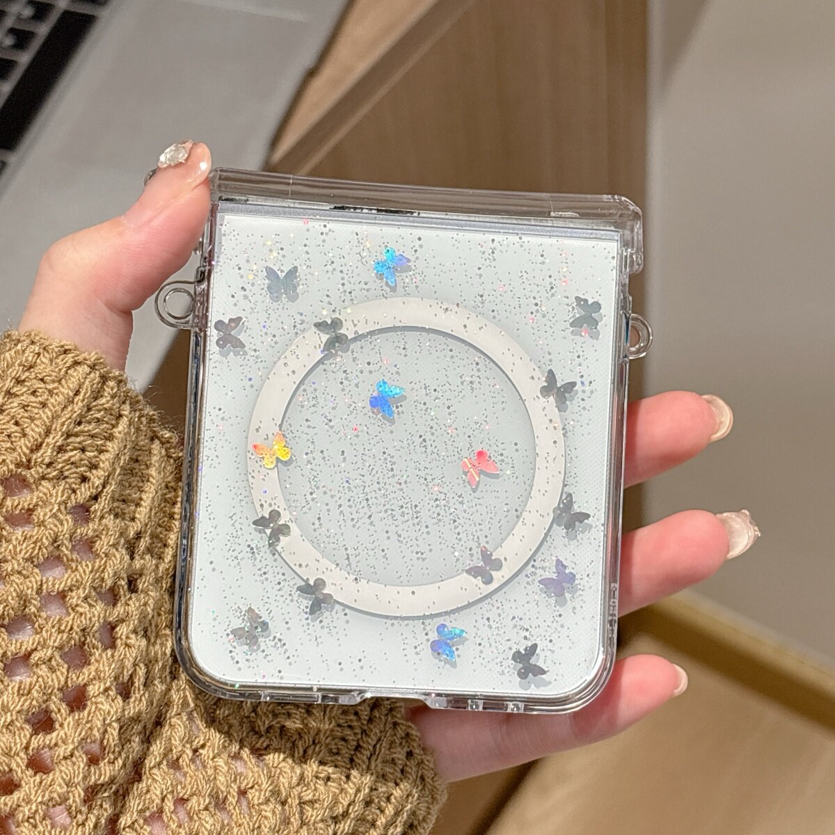 简约少女风镭射闪蝴蝶手机壳