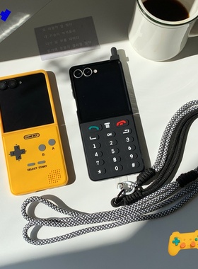 创意个性大哥大黄色游戏机适用三星GalaxyZFlip7/6/5手机壳折叠屏w24flip保护套华为purax全包防摔p50Pocket2