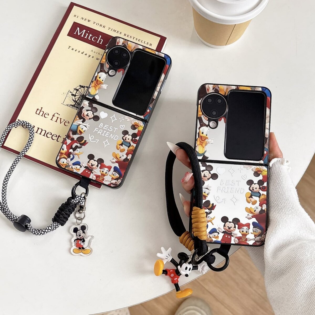 卡通镜面围圈米奇伙伴适用oppofindn3flip手机壳保护套小米mixflip折叠屏华为p50Pocket2s荣耀magicvflip防摔