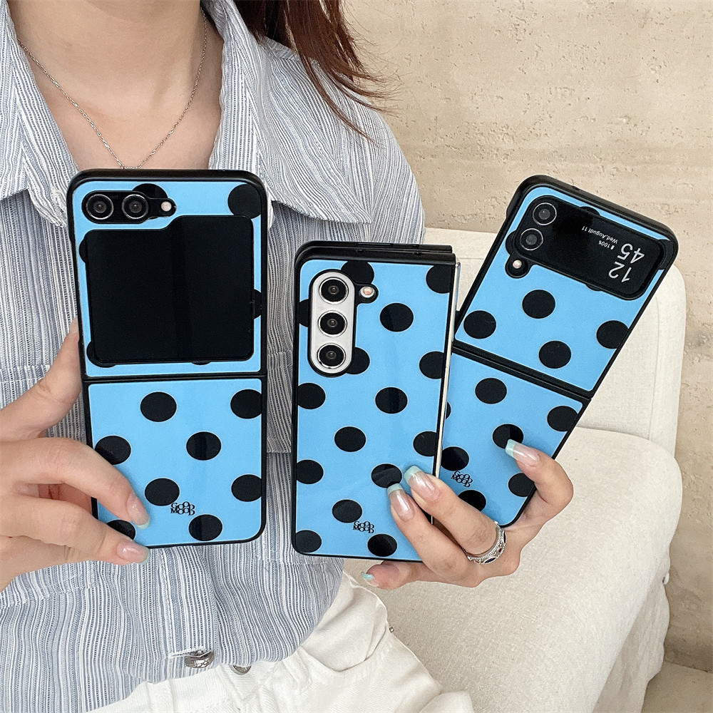 ins风蓝色黑波点适用三星zflip6手机壳保护套zfold7折叠屏w24flip全包防摔壳zflip4/5潮流w23翻盖网红款f7110