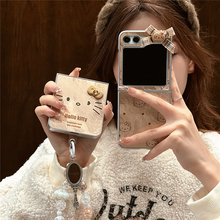 可爱表情立体蝴蝶结kt猫适用三星GalaxyZFlip6折叠屏保护套zflip5手机壳w24flip防摔小米XFlip2电镀荣耀VFlip