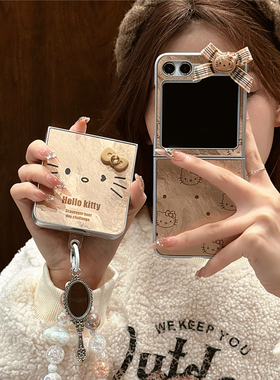 可爱表情立体蝴蝶结kt猫适用三星GalaxyZFlip6折叠屏保护套zflip5手机壳w24flip防摔小米XFlip2电镀荣耀VFlip