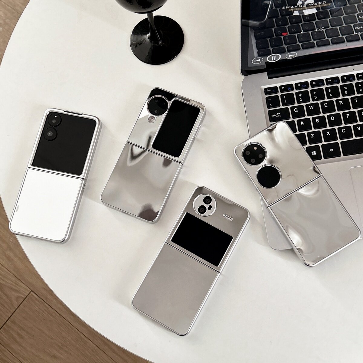 ins冷淡风简约银色镜面适用华为pocket2s手机壳折叠屏novaflip女款Pura X防摔荣耀magicvflip全包小米mixflip