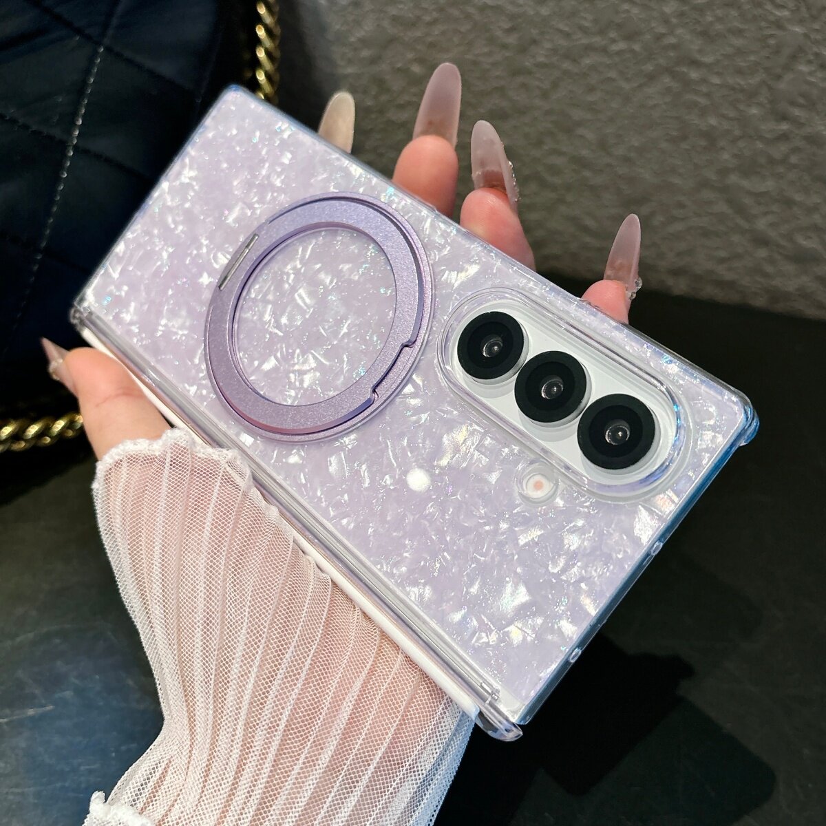 鎏光贝壳纹紫色磁吸360旋转支架适用三星GalaxyZFold7手机壳保护套折叠屏zfold65全包防摔高级感Fold7少女款