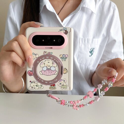 唯美小狗花朵折叠屏手机壳