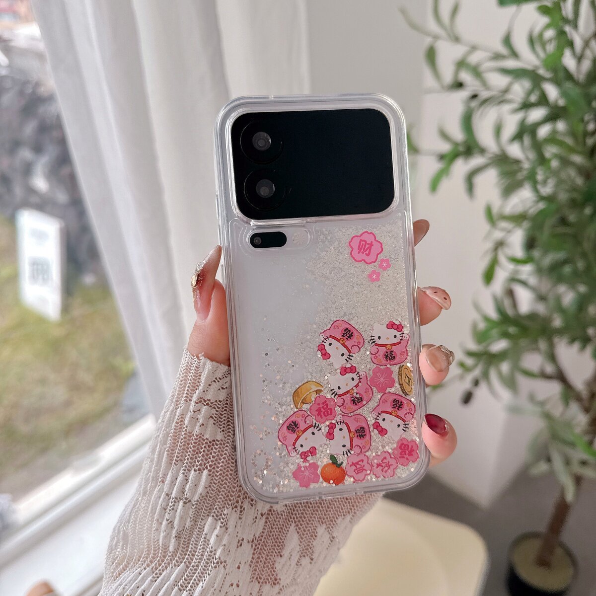 桃花招财猫滑块kitty流沙闪粉适用小米17promax保护套手机壳17PRO全包防摔xiaomi17苹果16pro/iPhone15ProMax