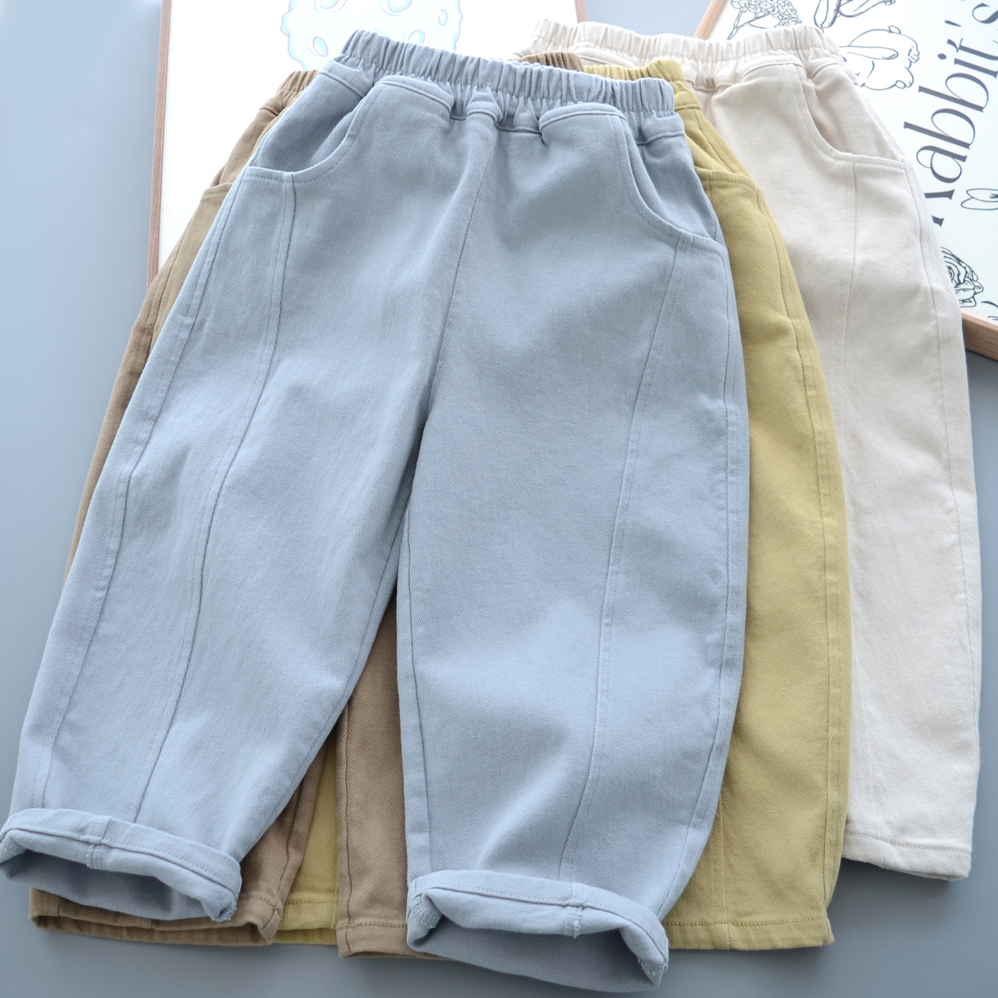 秋季新款儿童棉布裤子男童女童柔软舒适萝卜裤 中大童宽松休闲裤