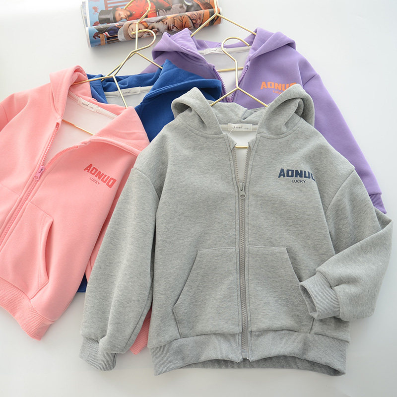 儿童连帽外套 秋季新款男女童宝宝开衫外套 纯棉休闲连帽上衣